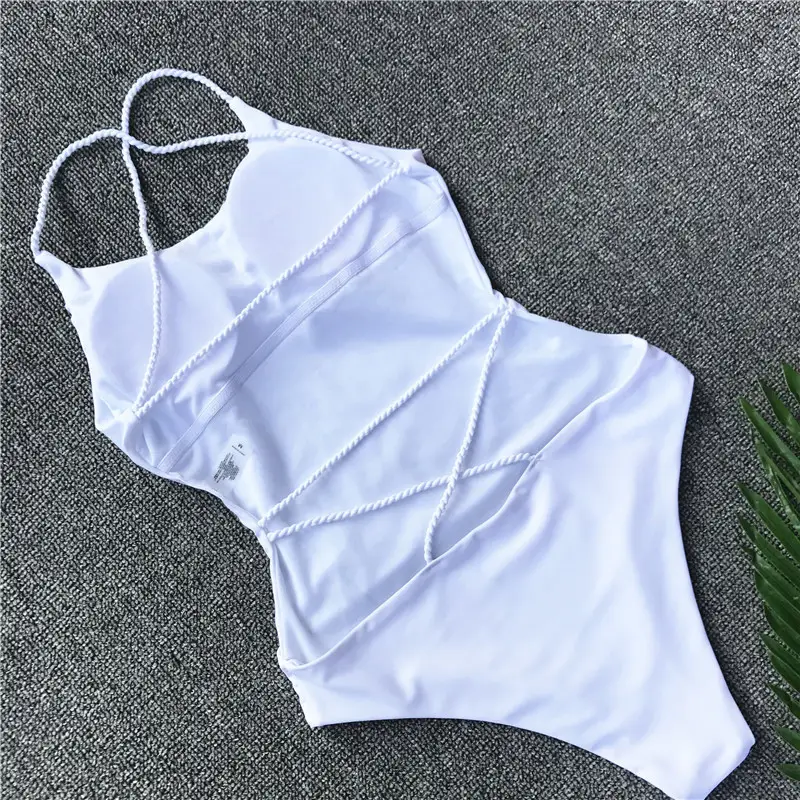 Braided solid color big backless sexy one-piece swimsuit swimsuit