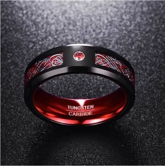 Celtic Dragon Tungsten Carbide Rings Red - Shop at LoveMi
