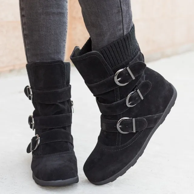 Casual Winter Boots Strap Buckle Shoes Black - Shop at LoveMi