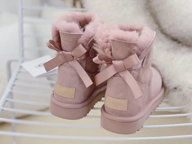 Sheepskin Snow Boots With Single Ribbon For Warmth Pink - Shop at LoveMi