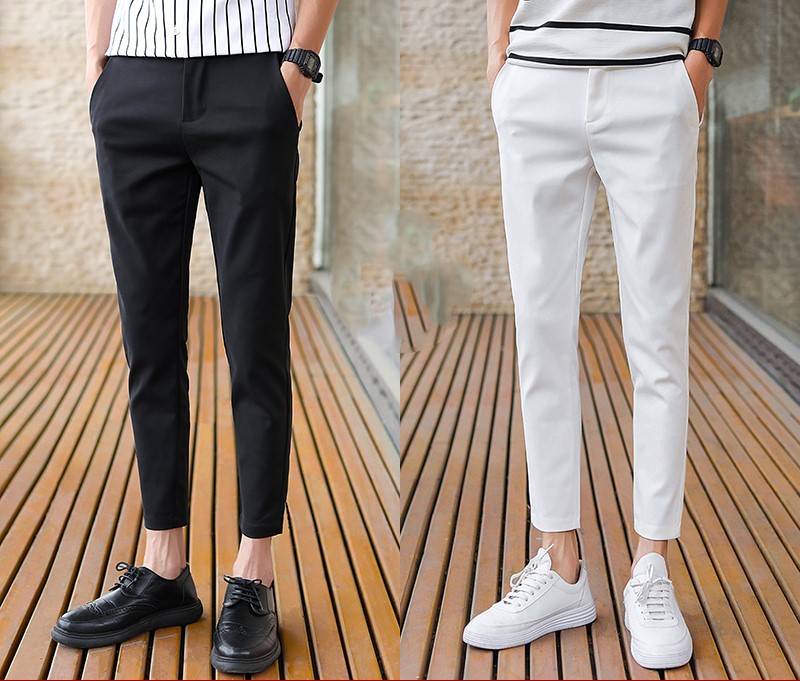 Male autumn white Korean style trendy cropped pants