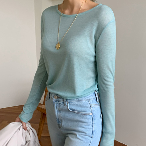 Mint green round neck long sleeve T-shirt