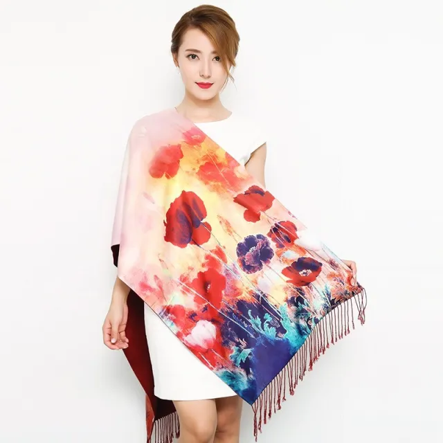 Ladies silk scarf double silk scarf women long Tulip Flower - Shop at LoveMi