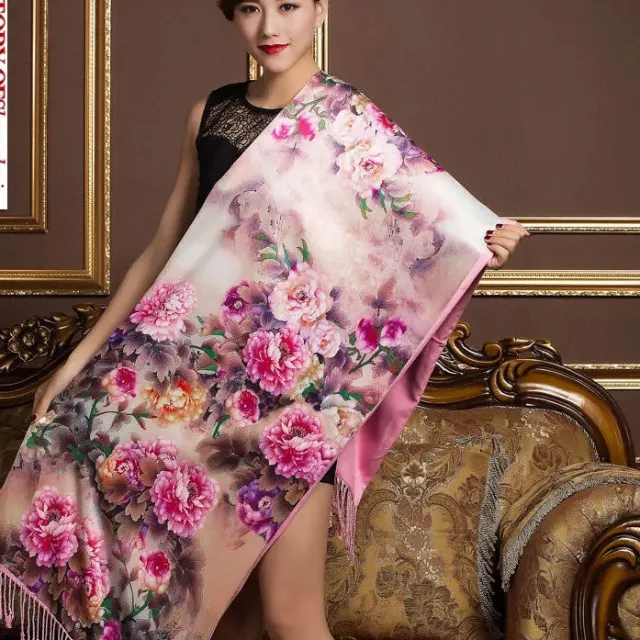 Ladies silk scarf double silk scarf women long Rich Peony - Shop at LoveMi