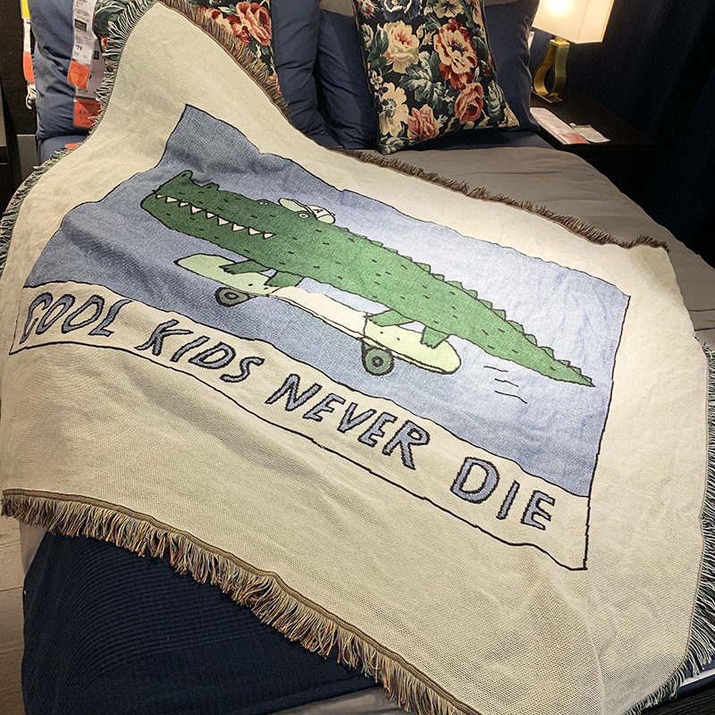 Sofa blanket knitted blanket (Green crocodile-120x150cm)