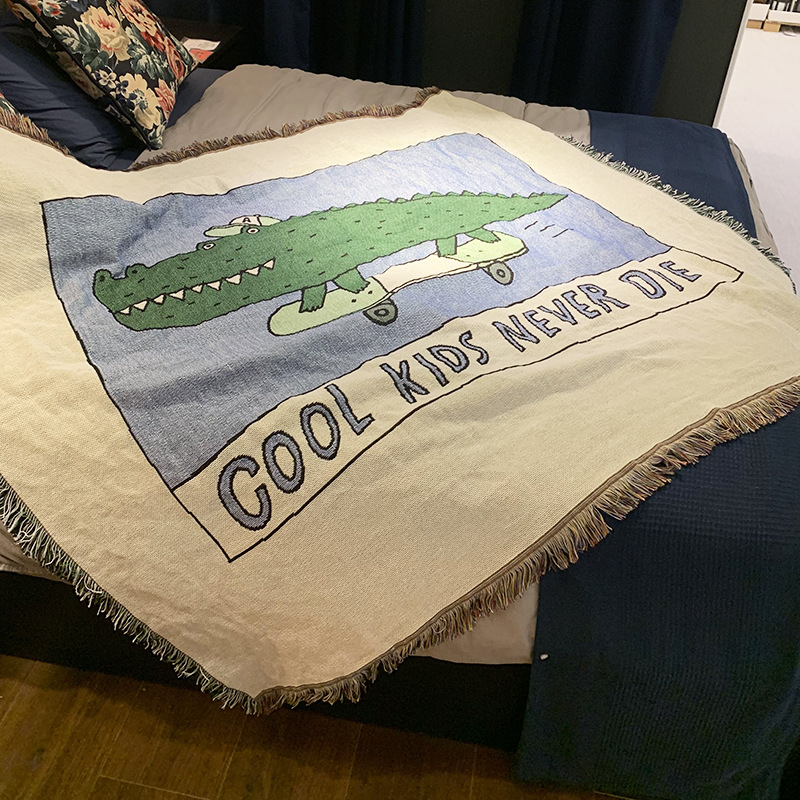 Sofa blanket knitted blanket (Green crocodile-120x150cm)