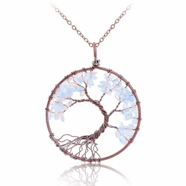 Chakra Tree Of Life Pendant Necklace Copper Crystal - Opal