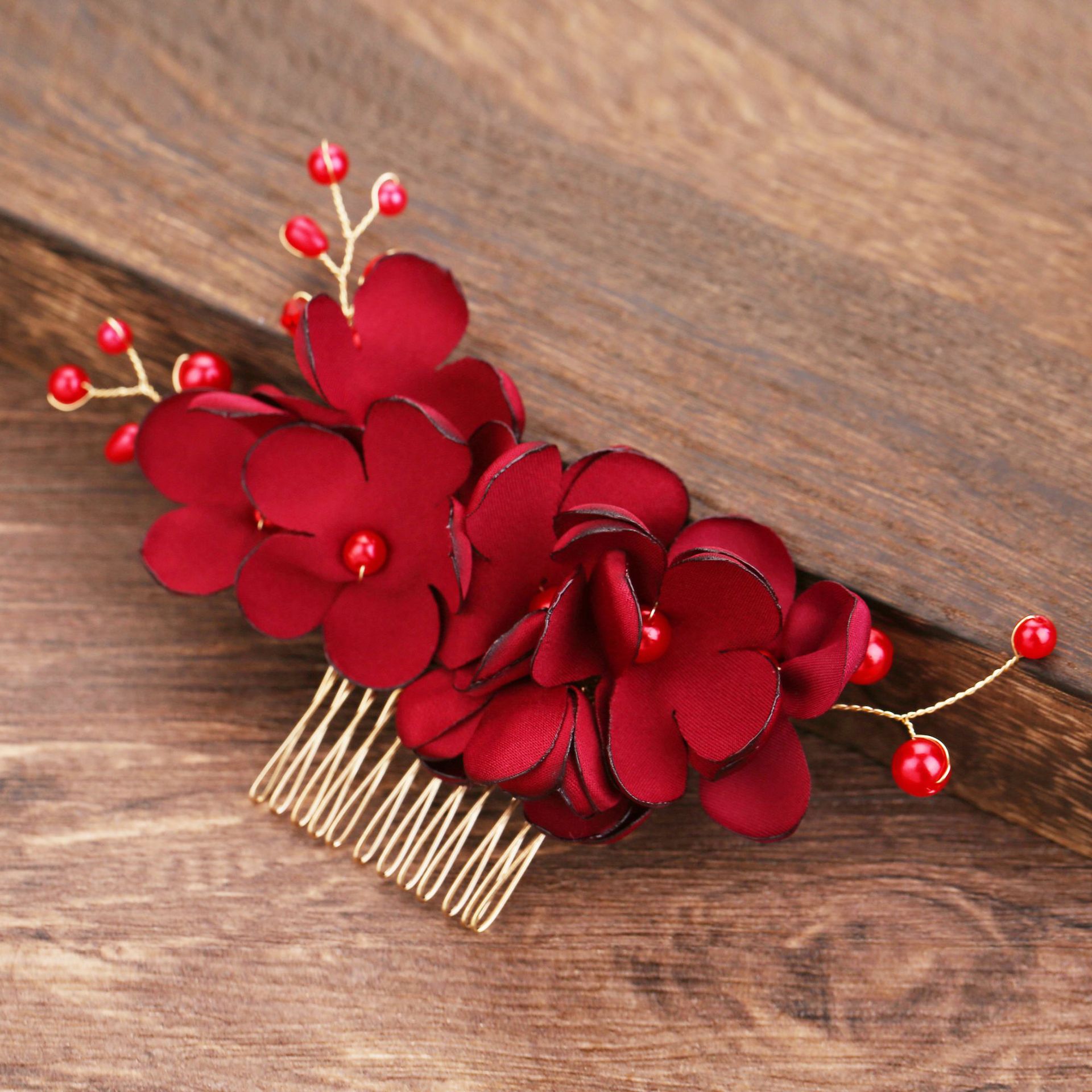 Flower cloth pearl hair comb