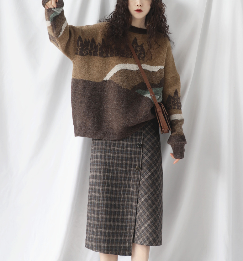 Knitted pullover loose women