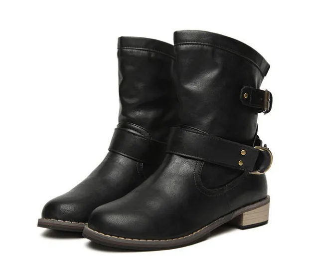European and American round head low heel boots Black - Shop at LoveMi
