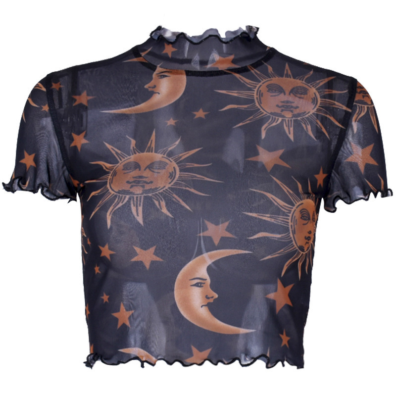 Short-sleeved T-shirt with printed wood ears