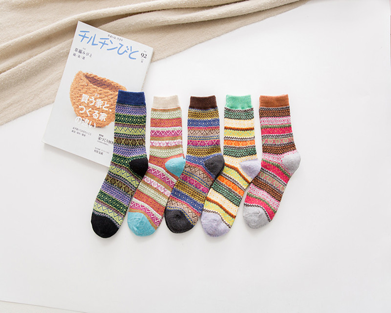 Autumn and Winter Retro National Style Wool Warm Socks