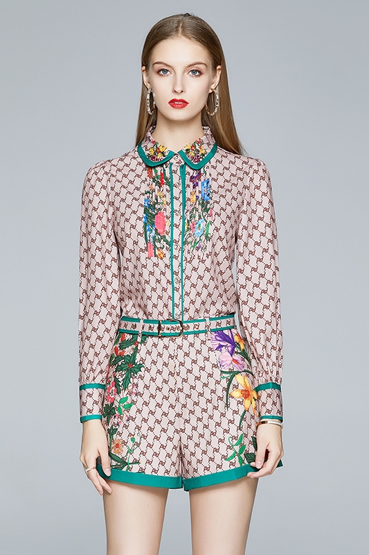 Lapel shirt high waist shorts western style suit