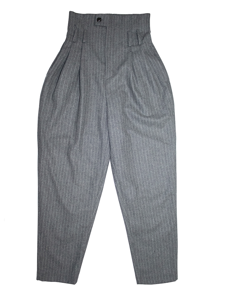 Casual Retro High-Waist Woolen Striped Slim-Fitting Pants