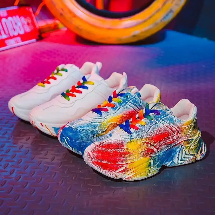 Women's platform fashion casual graffiti white shoes