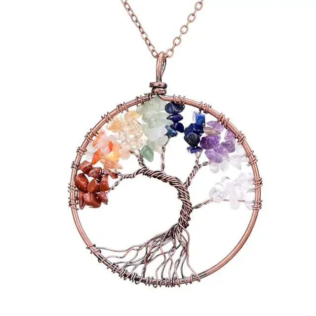 Chakra Tree Of Life Pendant Necklace Copper Crystal - 7 Chakra