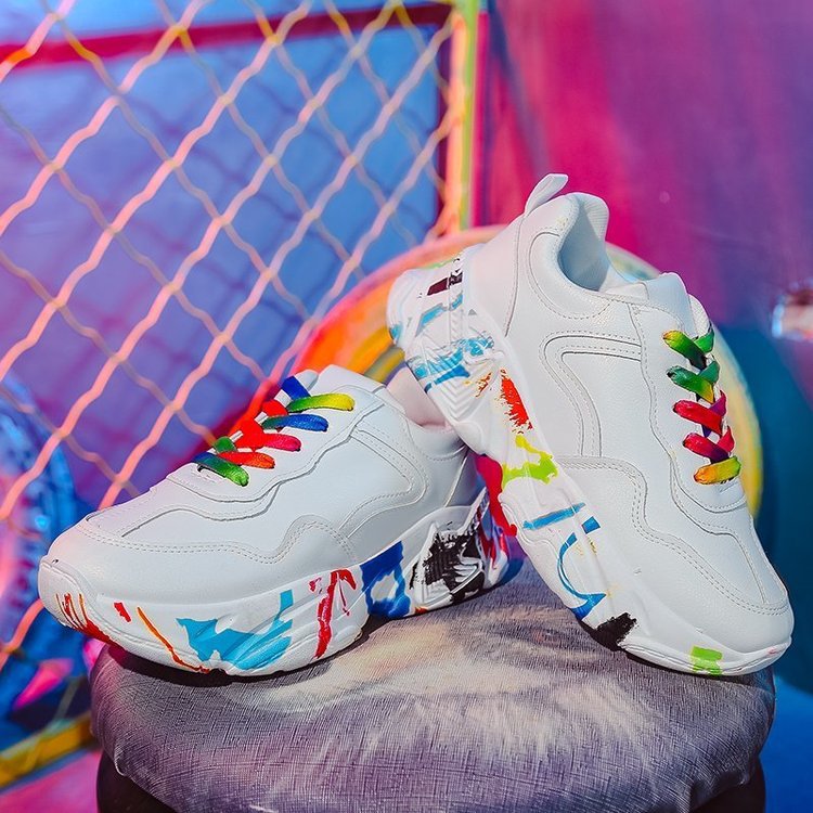 Women's platform fashion casual graffiti white shoes