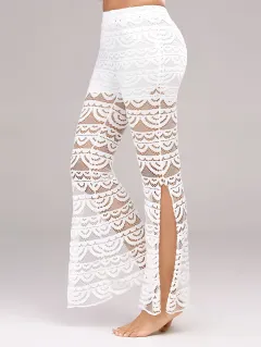 Summer Women Elegant Patchwork Sheer Pants Sexy Lace Trouser Pantalon Party Clubwear - White - View 1