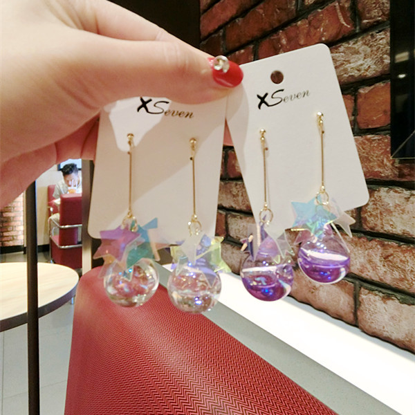 Five-pointed star shiny glass ball earrings
