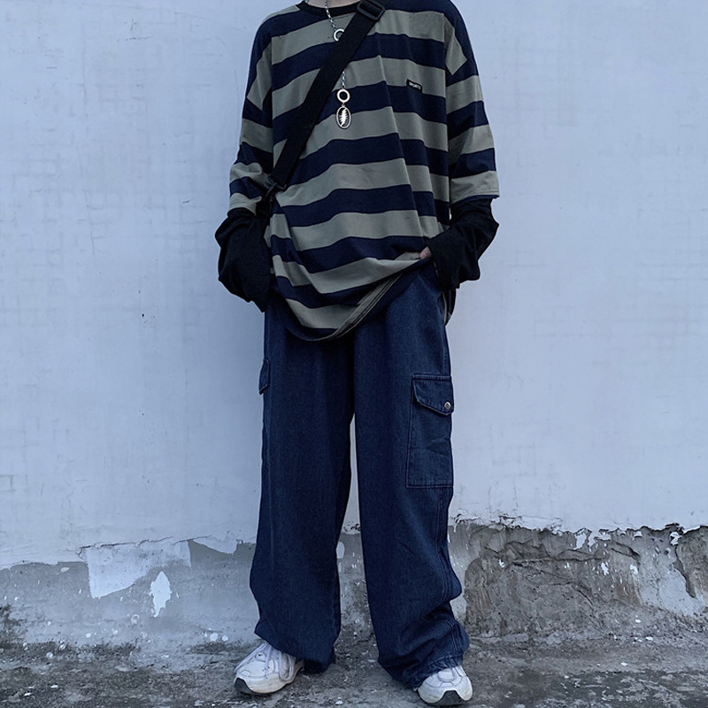 Women's loose high waist retro overalls jeans