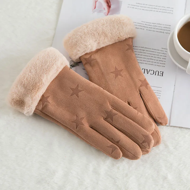 Women's suede winter wool warm gloves - N912 Khaki