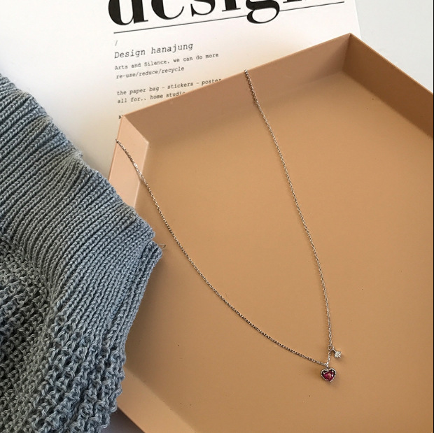Red love heart clavicle chain