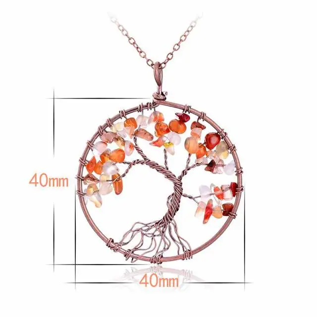 Chakra Tree Of Life Pendant Necklace Copper Crystal - Red Agate