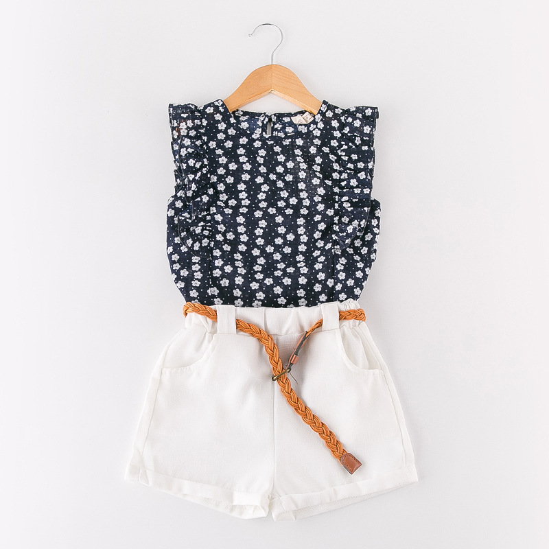 Girls Floral Sleeveless T-shirt + Shorts Set