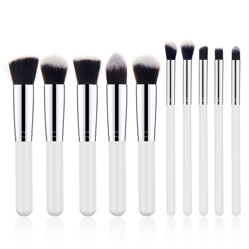 Wooden Handle Cosmetic Brush Suit White Silver - Shop at LoveMi