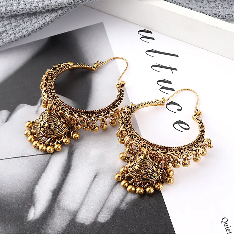 Exotic Exaggerated Bell Tassel Pierced Earrings