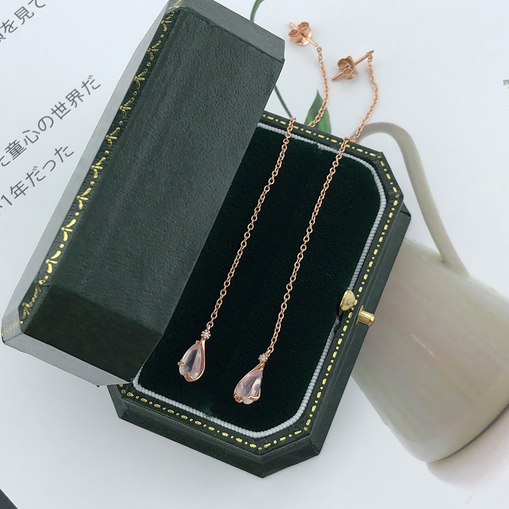 Natural pink crystal cherry blossom earrings ear line women