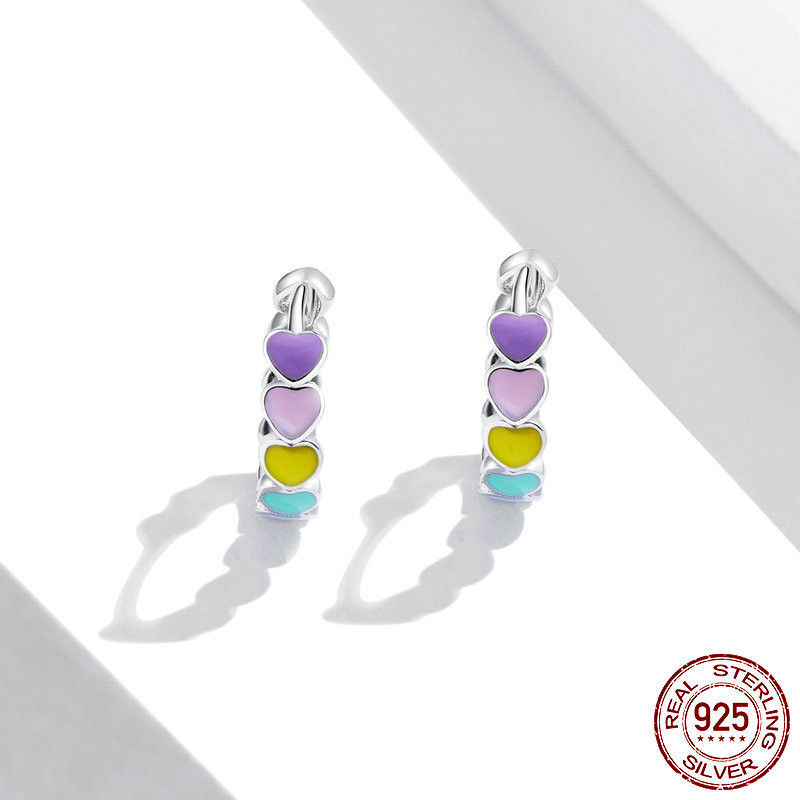 Sterling Silver Heart-shaped Rainbow Stud Earrings