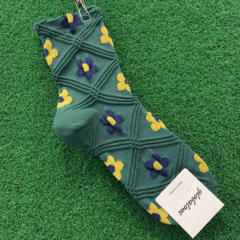 Ladies plaid flower cotton socks