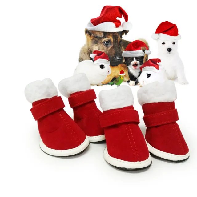 Pet Warm Plush Christmas Shoes Red - Shop at LoveMi