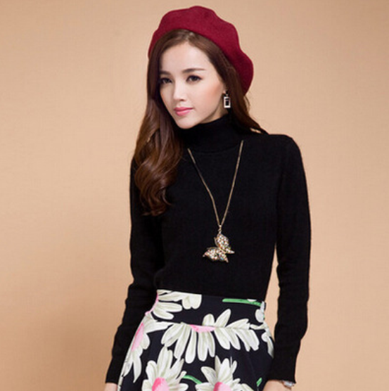 Cashmere sweater female short high lapels