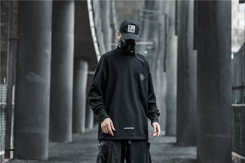 Guochao dark functional wind diagonal zipper sweater