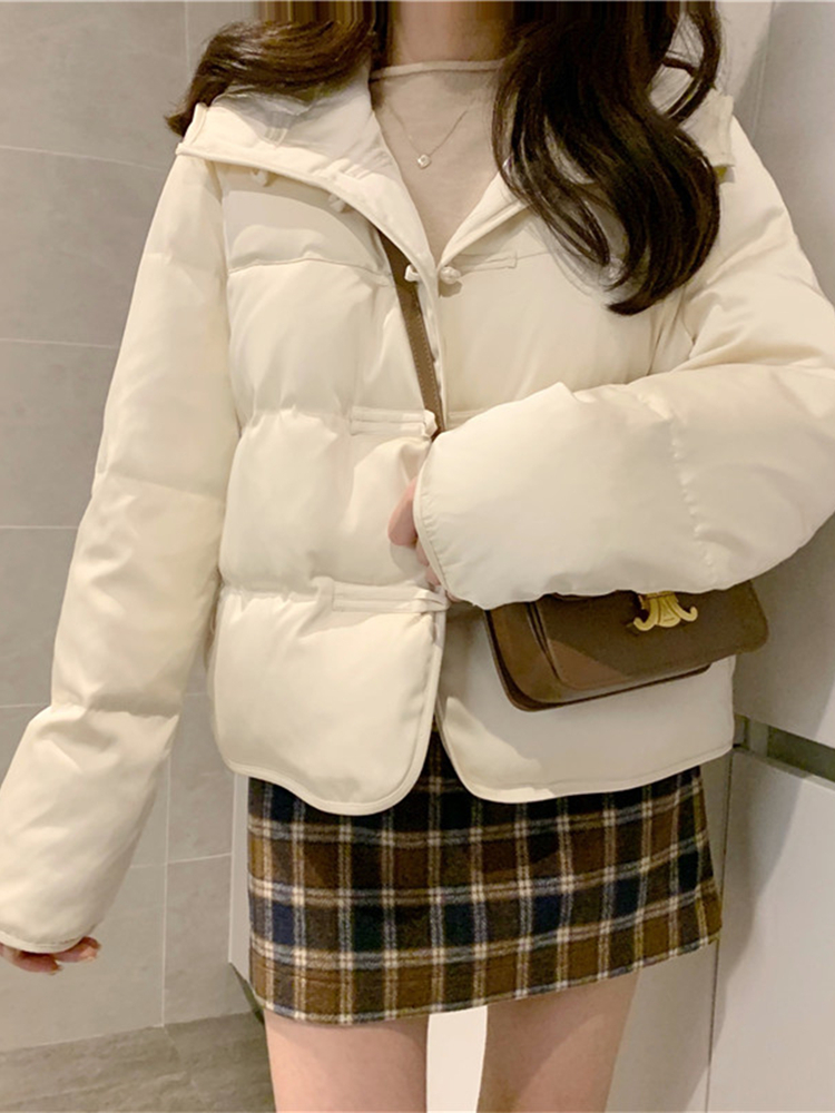 Mid-age Style Down Padded Jacket With Hood And Disc Buttons