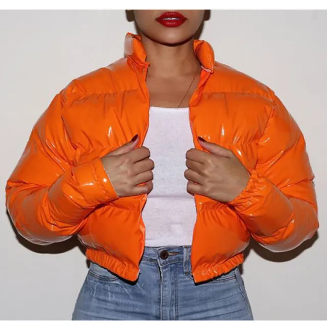 Bright metal short women's cotton coat Bright Orange - Shop at LoveMi