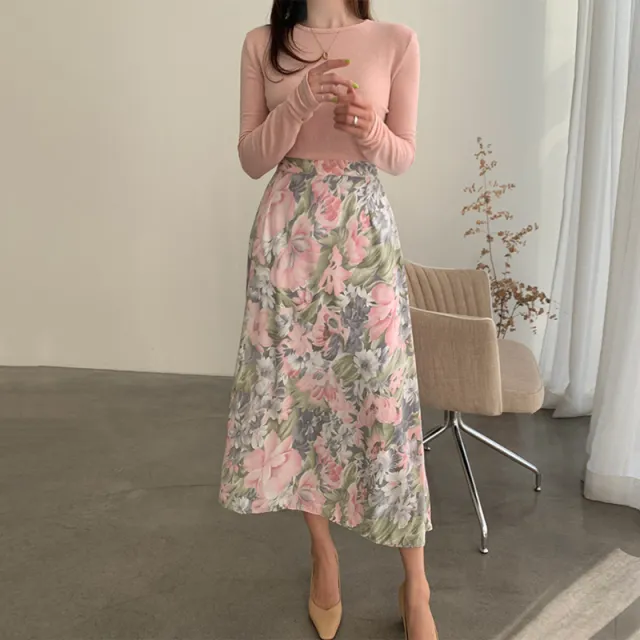 Flower High Waist Straight Tube Long Skirt Pink - Shop at LoveMi