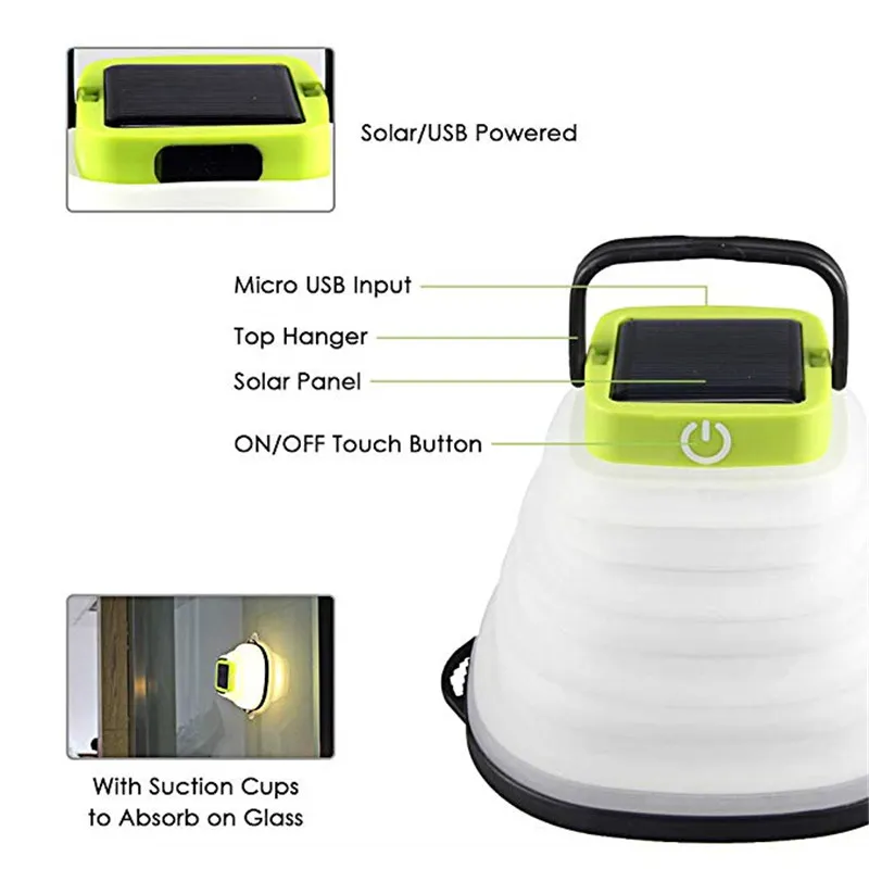 Collapsible Camping Light IP68 Waterproof Solar Foldable Lantern Solar Tent Lighting USB Rechargeable Outdoor Night Tools – image 8