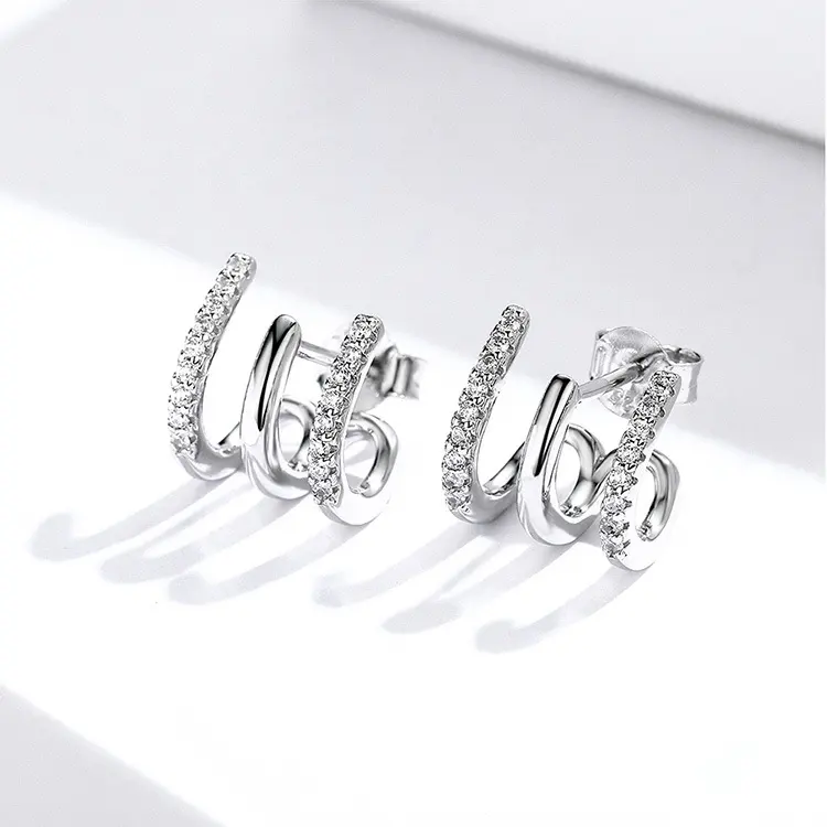 Three-layer Silver Earrings