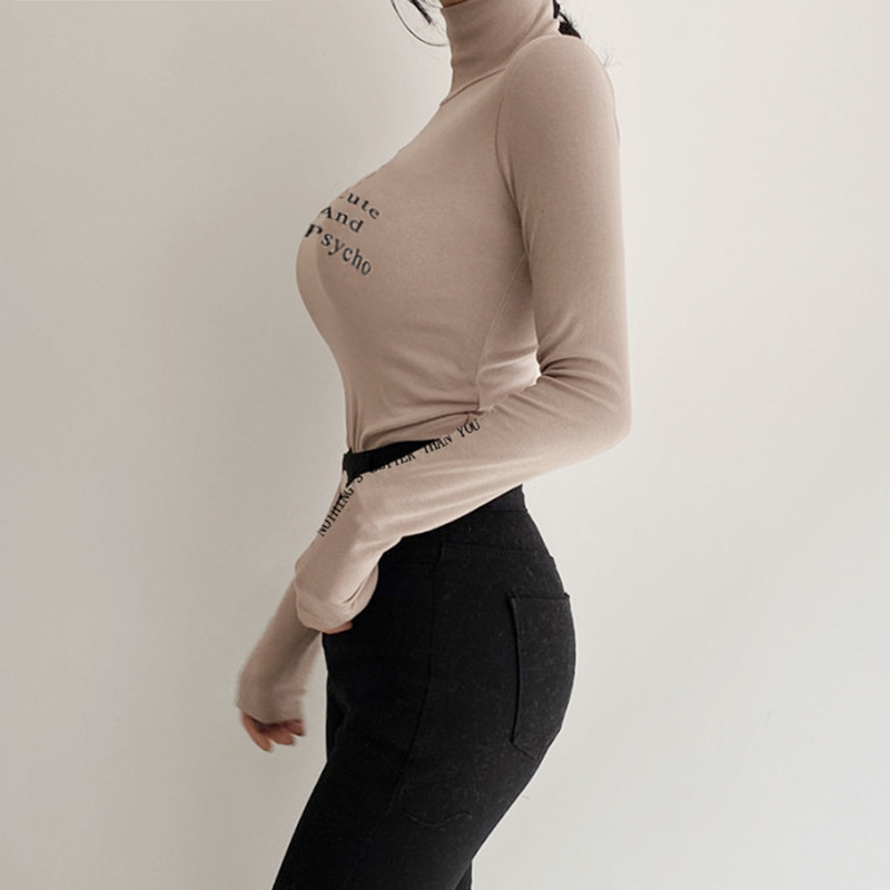 Simple Inside-fit Slim High-neck All-match Printed T-shirt