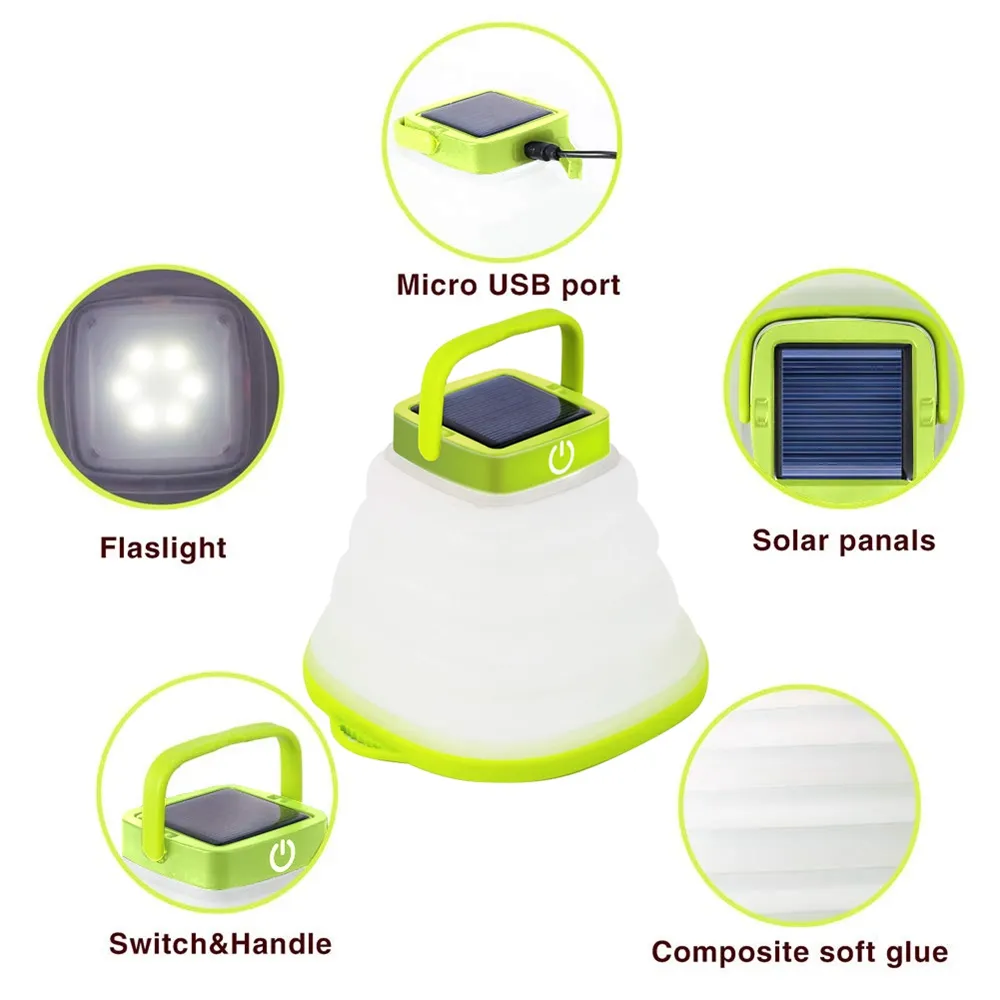 Collapsible Camping Light IP68 Waterproof Solar Foldable Lantern Solar Tent Lighting USB Rechargeable Outdoor Night Tools – image 6