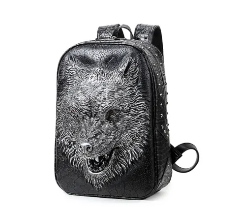 3D Wolf Head Student Backpack Korean Edition Bags Shoulder