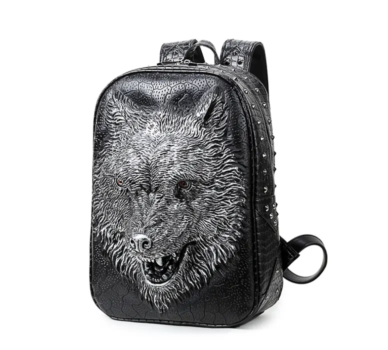 3D Wolf Head Student Backpack Korean Edition Bags Shoulder