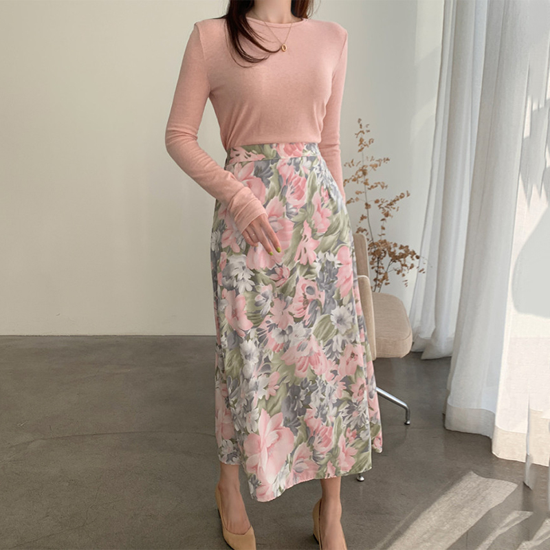 Flower High Waist Straight Tube Long Skirt