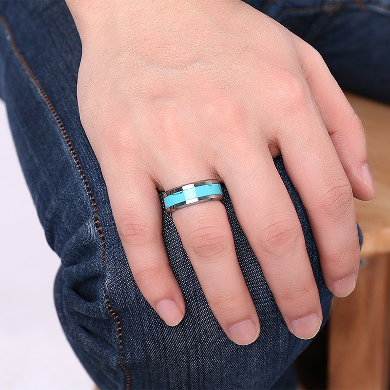 Turquoise tungsten steel ring — foto 5