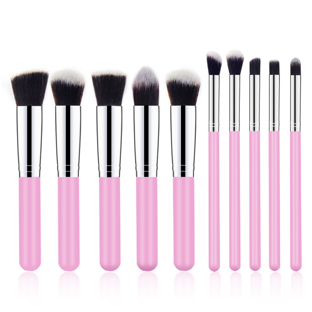 Wooden Handle Cosmetic Brush Suit Pink Silver - Shop at LoveMi