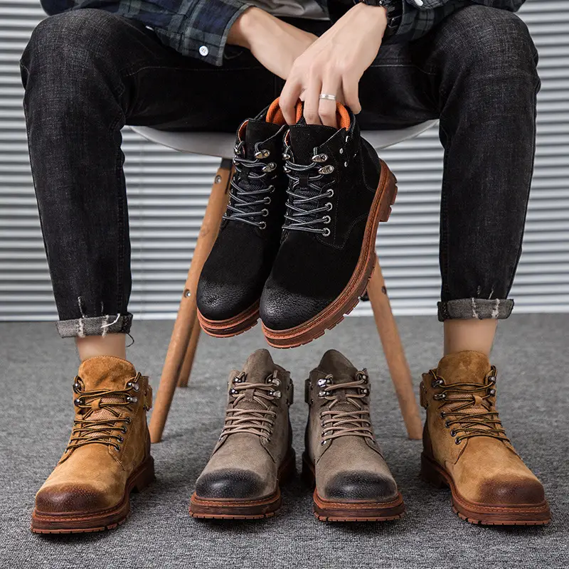 British Style Leather Boots Men's Retro High-Top Outdoor Desert Boots