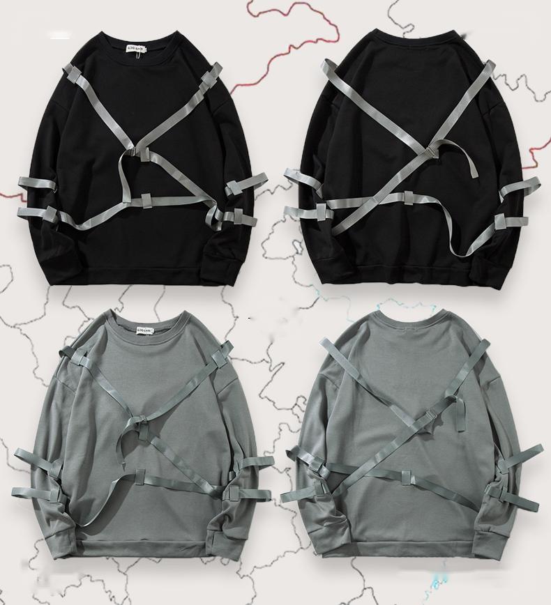 Tide brand functional wind webbing round neck tooling long sleeve sweater